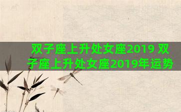 双子座上升处女座2019 双子座上升处女座2019年运势